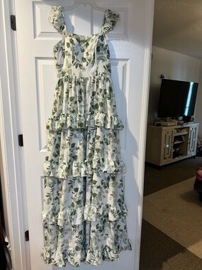 Tiered Ruffle Maxi Dress with Corset Top Padding and Boning. Boutique and whimsy